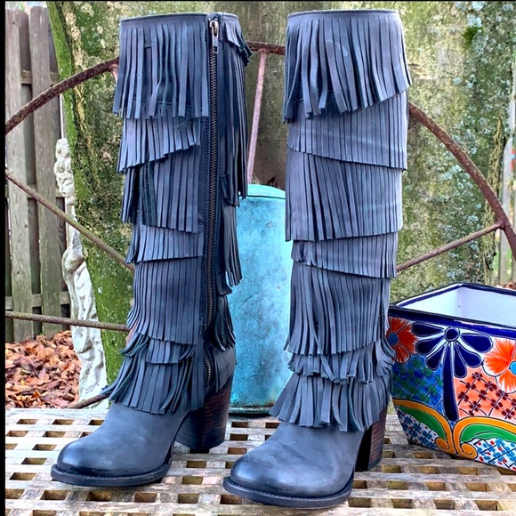 FREEBIRD BT STEVEN NEW! INCA Fringe Tall Boots 7 - Picture 3 of 11